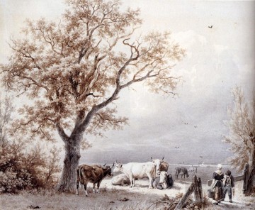  cornelis obras - Vacas en una pradera iluminada por el sol Paisaje holandés Barend Cornelis Koekkoek